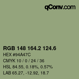カラーコード: RGB 148 164.2 124.6 | qconv.com