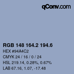 カラーコード: RGB 148 164.2 194.6 | qconv.com