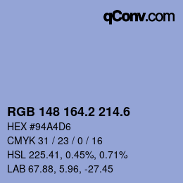 カラーコード: RGB 148 164.2 214.6 | qconv.com