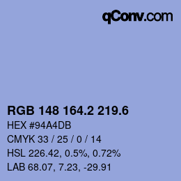 カラーコード: RGB 148 164.2 219.6 | qconv.com