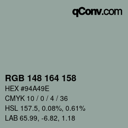カラーコード: RGB 148 164 158 | qconv.com