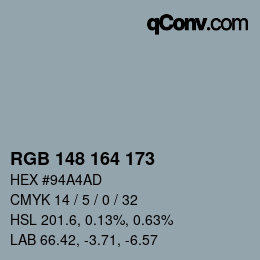 颜色代码: RGB 148 164 173 | qconv.com