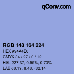 カラーコード: RGB 148 164 224 | qconv.com