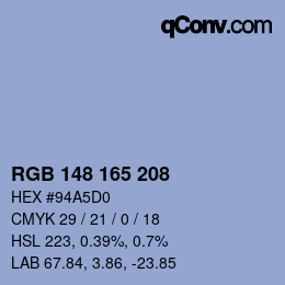 カラーコード: RGB 148 165 208 | qconv.com