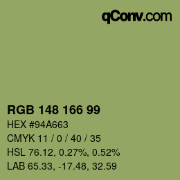 颜色代码: RGB 148 166 99 | qconv.com