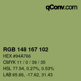 Color code: RGB 148 167 102 | qconv.com