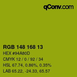 颜色代码: RGB 148 168 13 | qconv.com