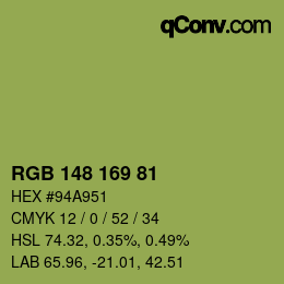Farbcode: RGB 148 169 81 | qconv.com