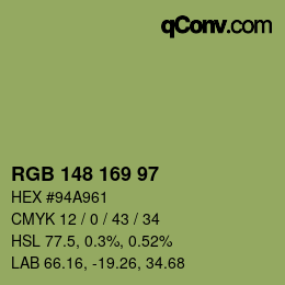 Color code: RGB 148 169 97 | qconv.com