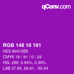 Color code: RGB 148 16 181 | qconv.com