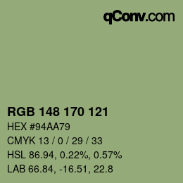 Color code: RGB 148 170 121 | qconv.com