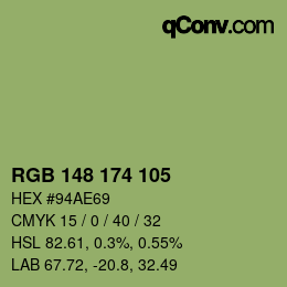 Color code: RGB 148 174 105 | qconv.com