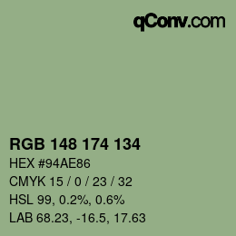Color code: RGB 148 174 134 | qconv.com