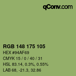 Color code: RGB 148 175 105 | qconv.com