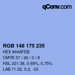 カラーコード: RGB 148 175 235 | qconv.com