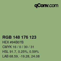 カラーコード: RGB 148 176 123 | qconv.com
