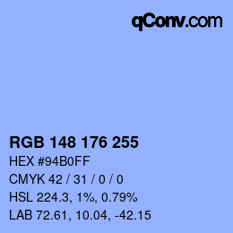 Color code: RGB 148 176 255 | qconv.com