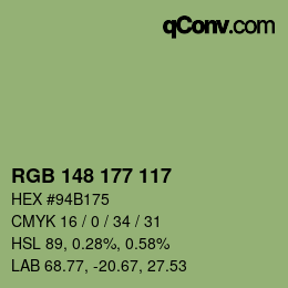 Color code: RGB 148 177 117 | qconv.com