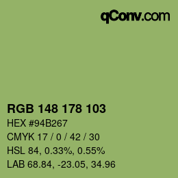 Color code: RGB 148 178 103 | qconv.com
