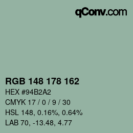 Color code: RGB 148 178 162 | qconv.com