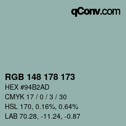 Código de color: RGB 148 178 173 | qconv.com
