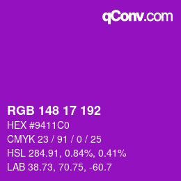 颜色代码: RGB 148 17 192 | qconv.com