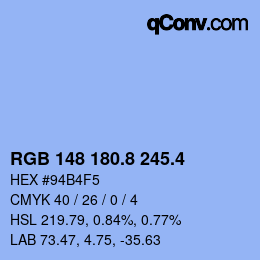 カラーコード: RGB 148 180.8 245.4 | qconv.com