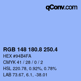 カラーコード: RGB 148 180.8 250.4 | qconv.com