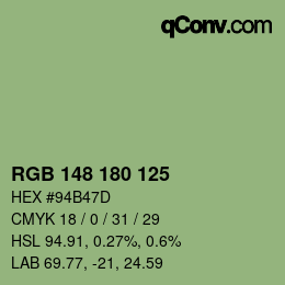 Color code: RGB 148 180 125 | qconv.com