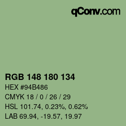 Color code: RGB 148 180 134 | qconv.com