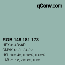 颜色代码: RGB 148 181 173 | qconv.com