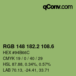 カラーコード: RGB 148 182.2 108.6 | qconv.com