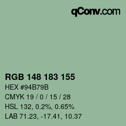 カラーコード: RGB 148 183 155 | qconv.com