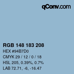 Color code: RGB 148 183 208 | qconv.com