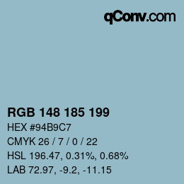 Color code: RGB 148 185 199 | qconv.com