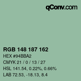 Color code: RGB 148 187 162 | qconv.com