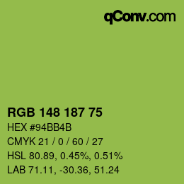 Color code: RGB 148 187 75 | qconv.com