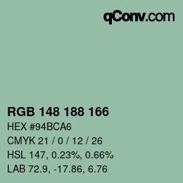 カラーコード: RGB 148 188 166 | qconv.com