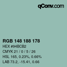 Color code: RGB 148 188 178 | qconv.com