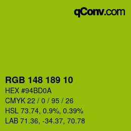 カラーコード: RGB 148 189 10 | qconv.com