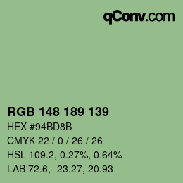 Color code: RGB 148 189 139 | qconv.com