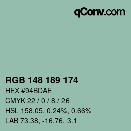 Color code: RGB 148 189 174 | qconv.com