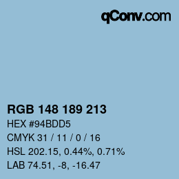 カラーコード: RGB 148 189 213 | qconv.com