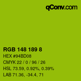 カラーコード: RGB 148 189 8 | qconv.com