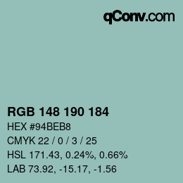 Código de color: RGB 148 190 184 | qconv.com