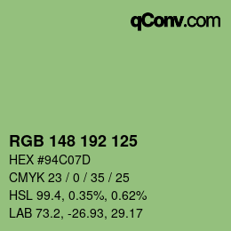 颜色代码: RGB 148 192 125 | qconv.com