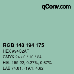 Código de color: RGB 148 194 175 | qconv.com