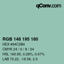 颜色代码: RGB 148 195 180 | qconv.com