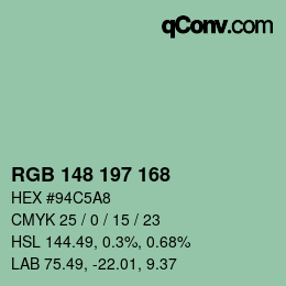 カラーコード: RGB 148 197 168 | qconv.com