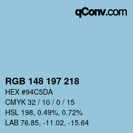 カラーコード: RGB 148 197 218 | qconv.com